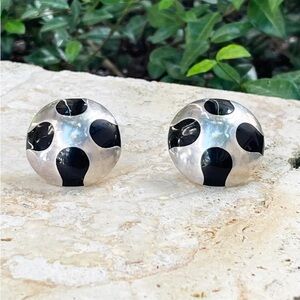 Rare Vintage Taxco Sterling Silver Polka Dot Earrings, clip on, 22.44 grams